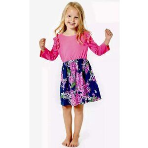 Lilly Pulitzer Girls Kiera Dress Oyster Bay Navy Ruffle Your Feathers Large 8 10
